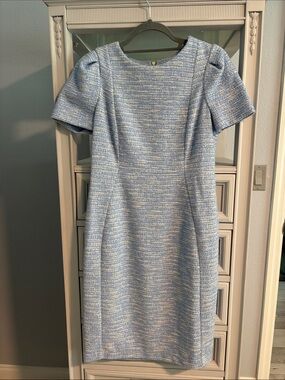 Calvin Klein Pale Blue Tweed Midi Sheath Dress